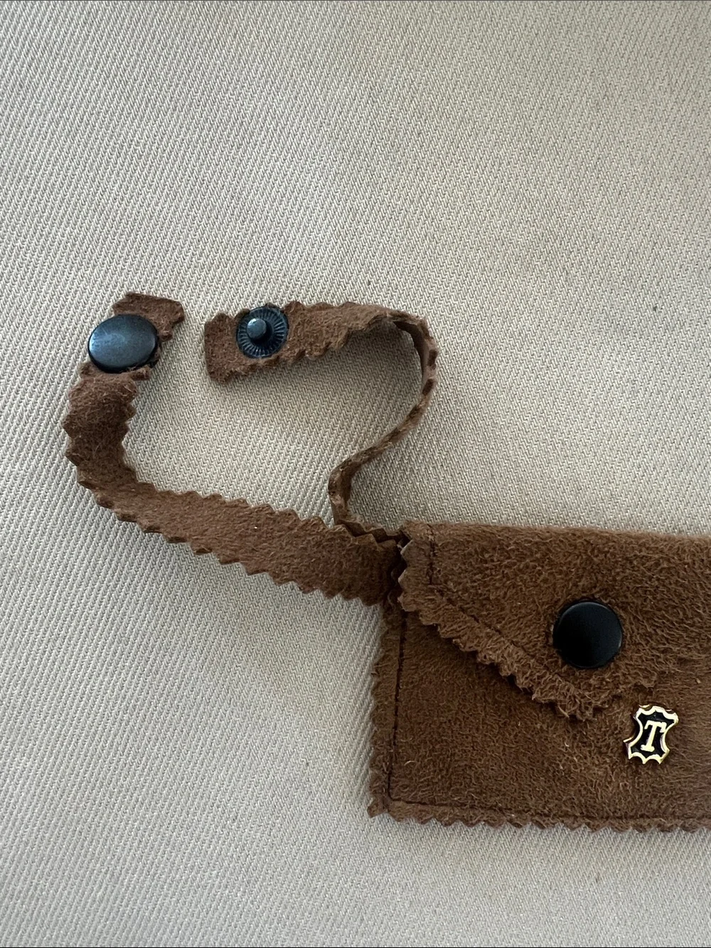 Bag Charm - Brown Suede Leather Pouch with Strap